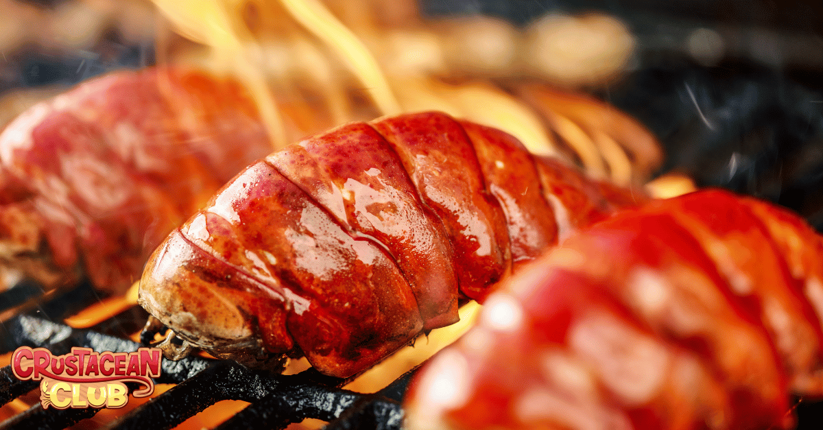 An image of lobster tails grilling