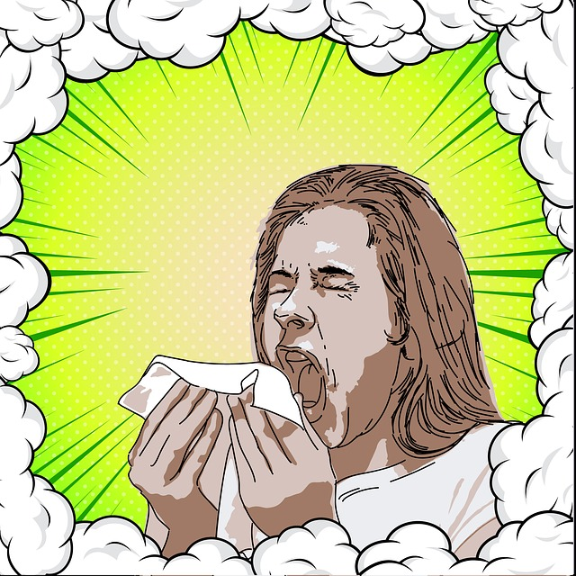 A cartoon image of a man coughing into a tissue.