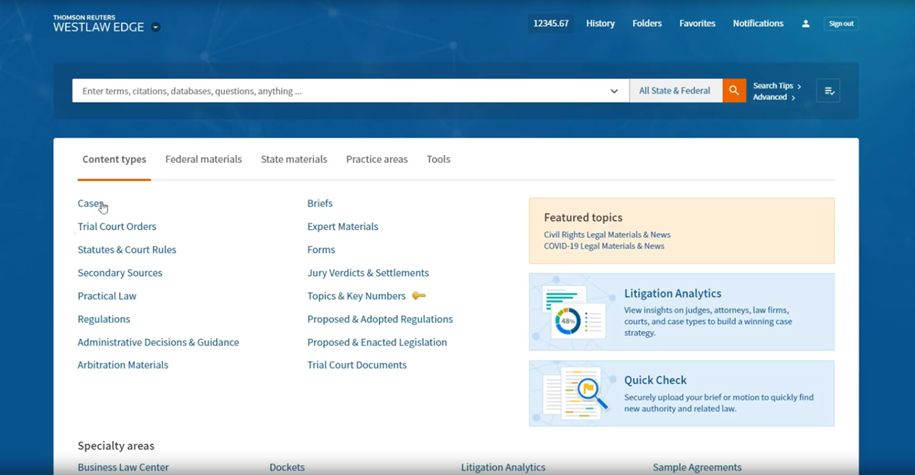 Westlaw Edge legal research platform.