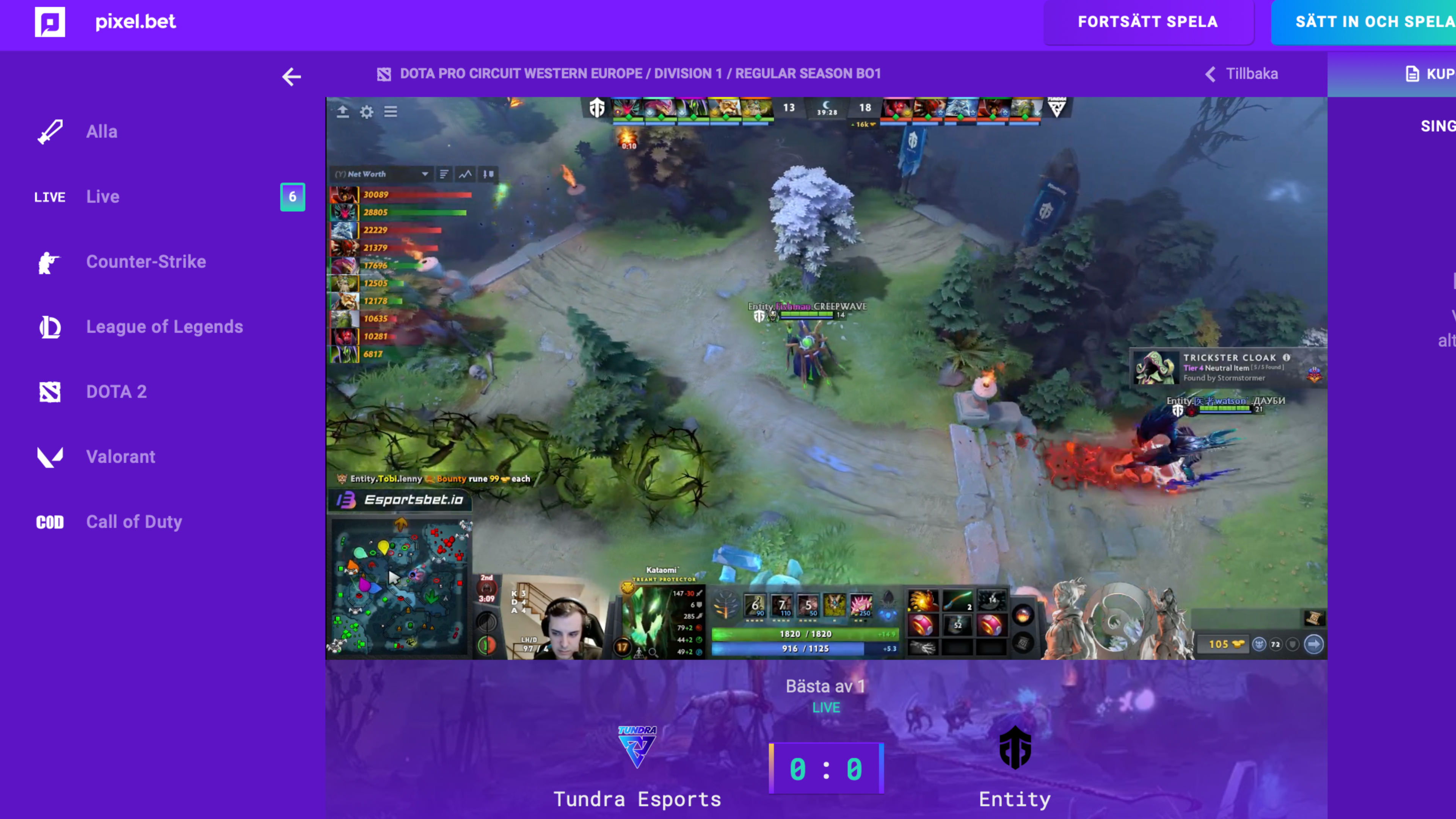 Kolla på matcher via Twitch hos Pixel.bet.