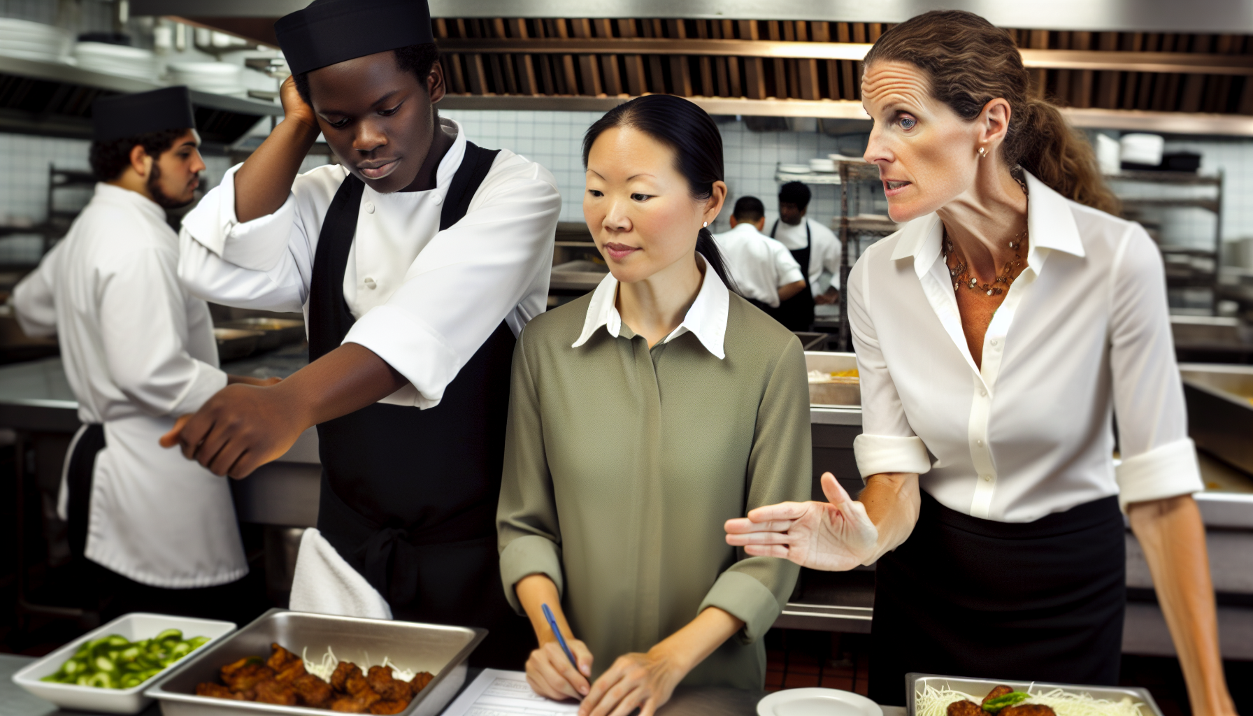Employees working together in a restaurant, reflecting the restaurant's core values and mission