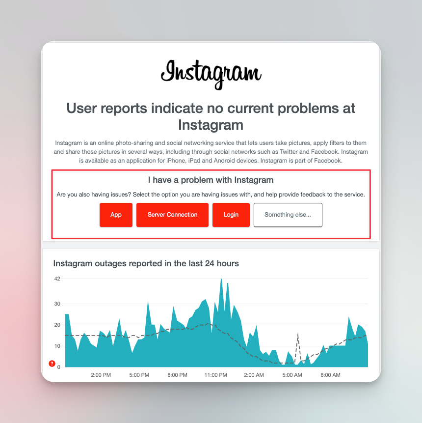 Remote.tools shows the graph of Instagram servers on downdetector. A site to track performance of Instagram server