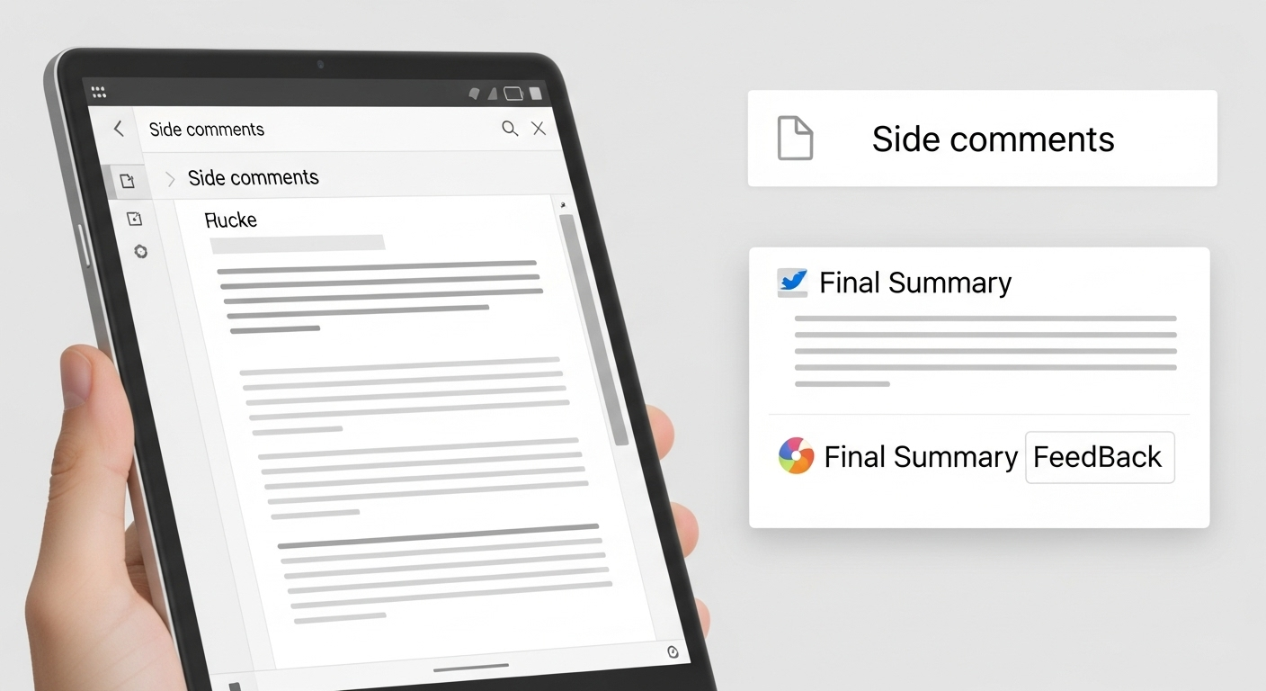 Digital document editor displaying side comments and final summary feedback panel