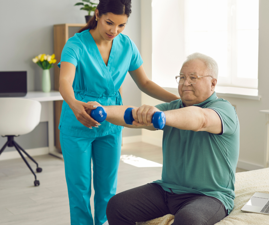 A patient in a drug rehab facility doing morning exercises