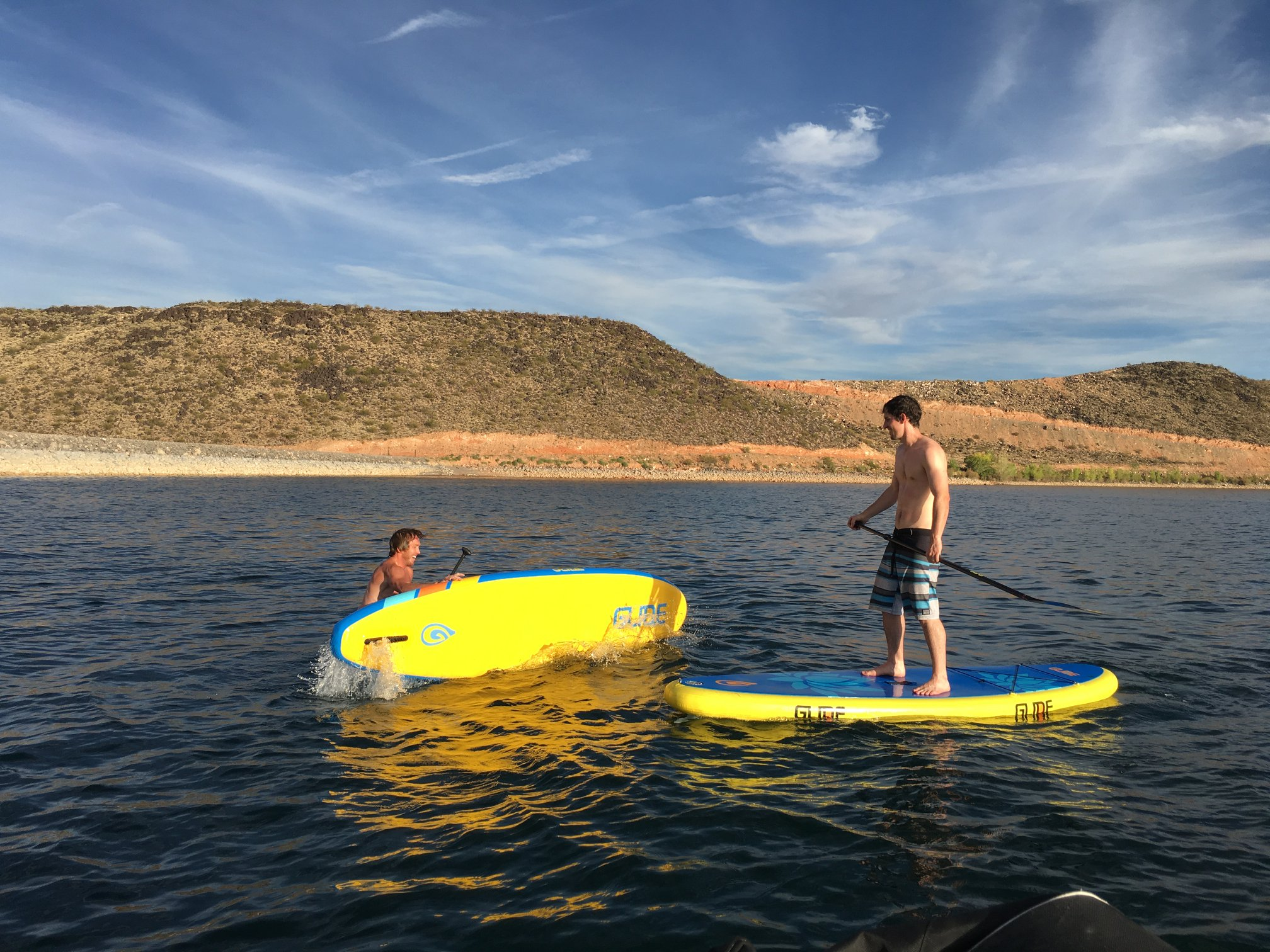 having fun on a paddleboard can mean falling off the paddle board 