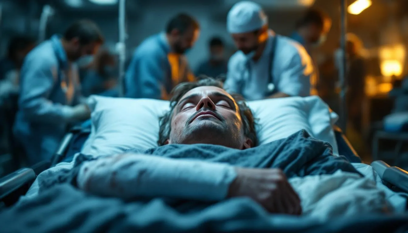 A car accident victim receiving medical attention.