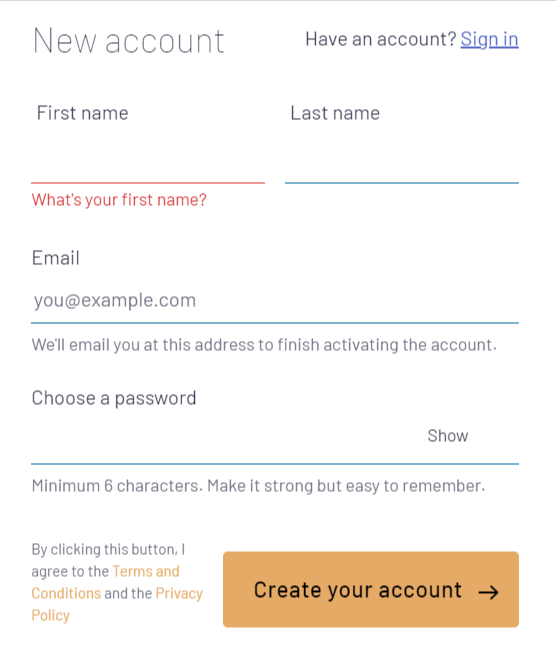 Thinkific Signup Page