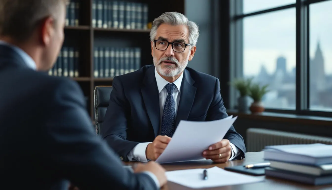 An attorney helping a client maximize compensation for hurricane damage, featuring a blurred legal document.
