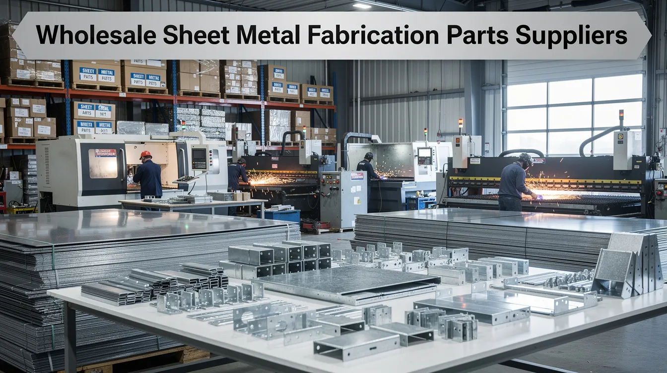 The image depicts a collection of various sheet metal parts and components, showcasing the precision fabrication capabilities of wholesale sheet metal fabrication parts suppliers. It includes examples of custom metal fabrication services such as laser cutting and metal stamping, highlighting the high-quality materials like stainless steel and aluminum used in the manufacturing process.