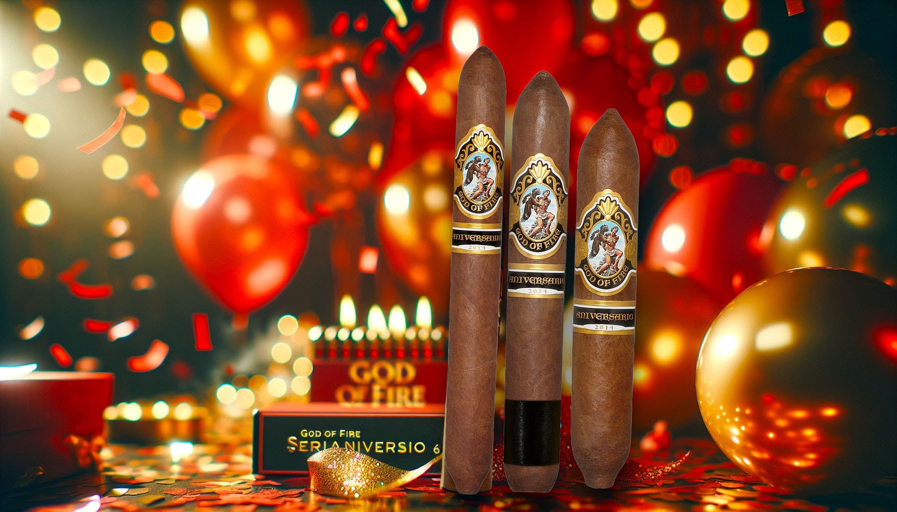 An illustration representing the God of Fire Serie Aniversario 60 cigar, ideal for celebrations.