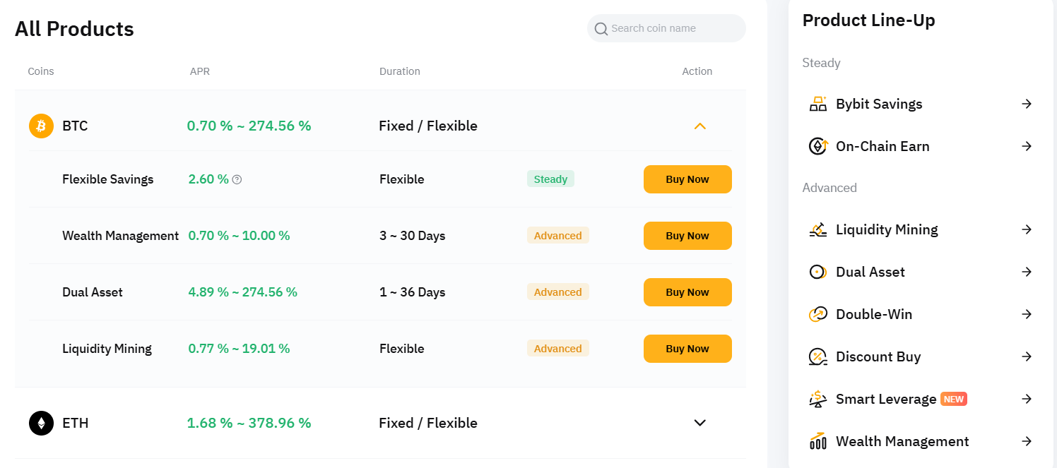 Bybit Earn Products