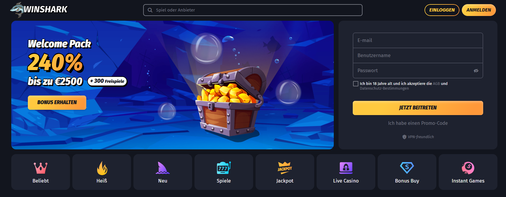 name: winshark-startseite, alt: Winshark Casino Startseite, title: Winshark Casino Webseite