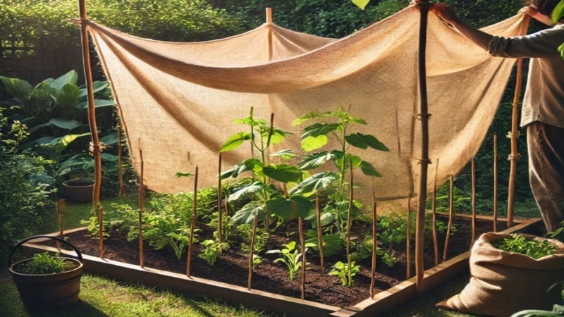 Burlap Bags as a Natural Shade for Plants
