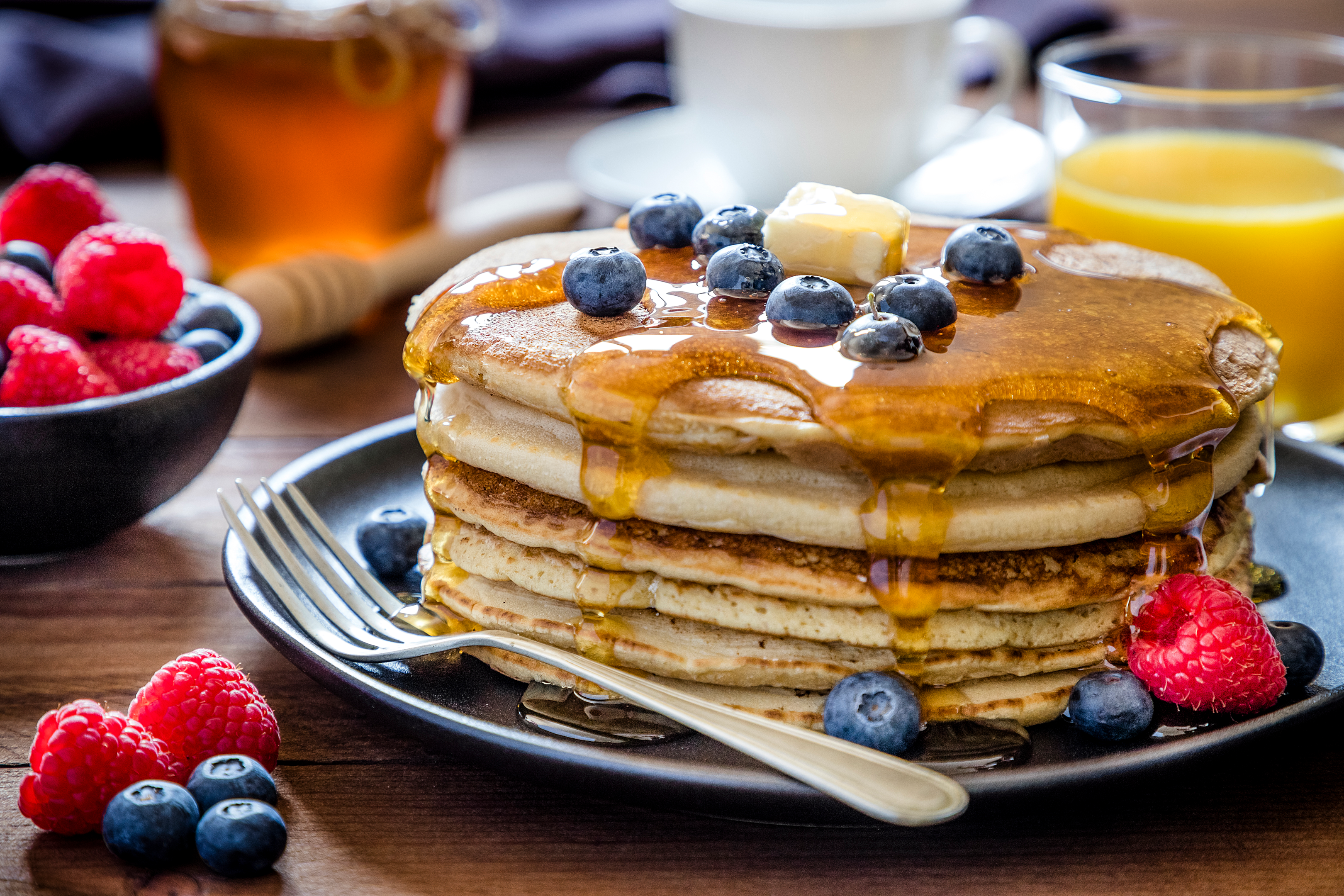 Pancakes with blueberries on a plate