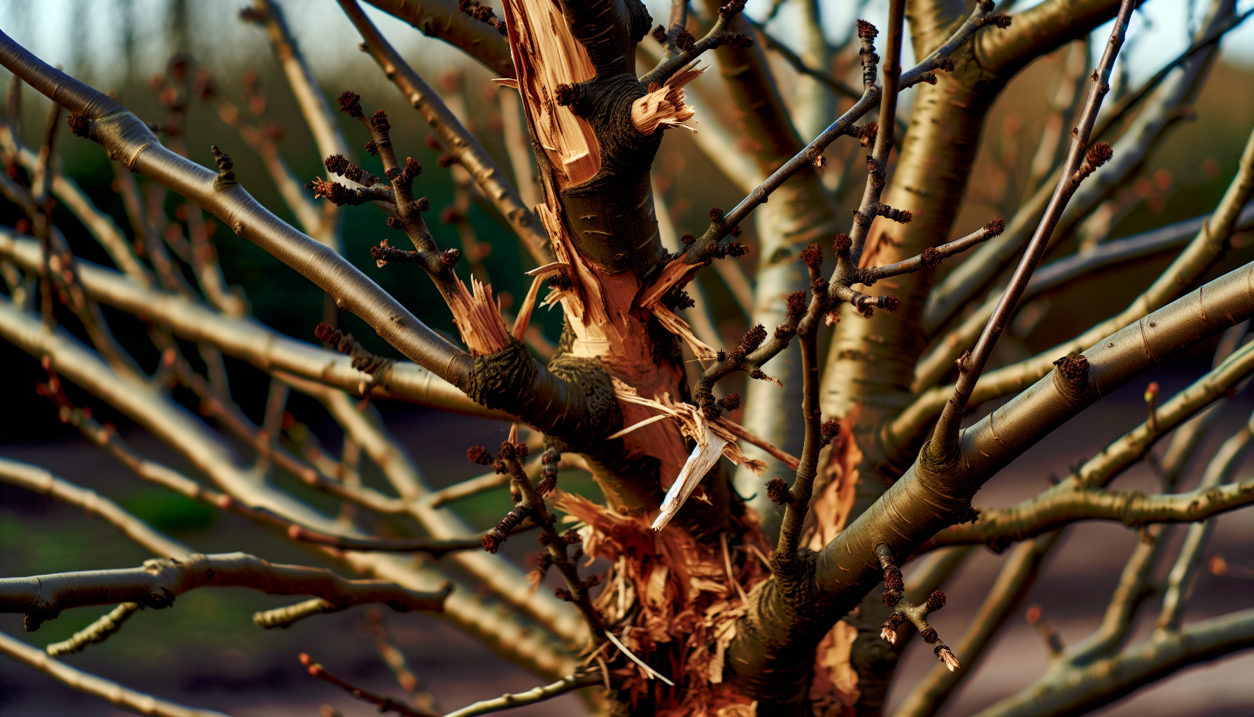 Close-up image of dead and brittle branches on a tree