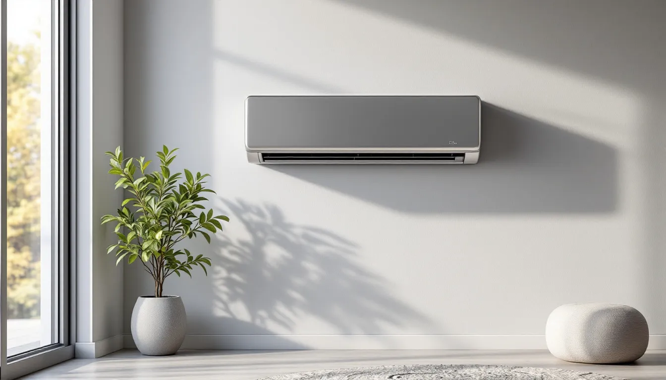 Zainstalowany klimatyzator w nowoczesnym wnętrzu mieszkalnym.