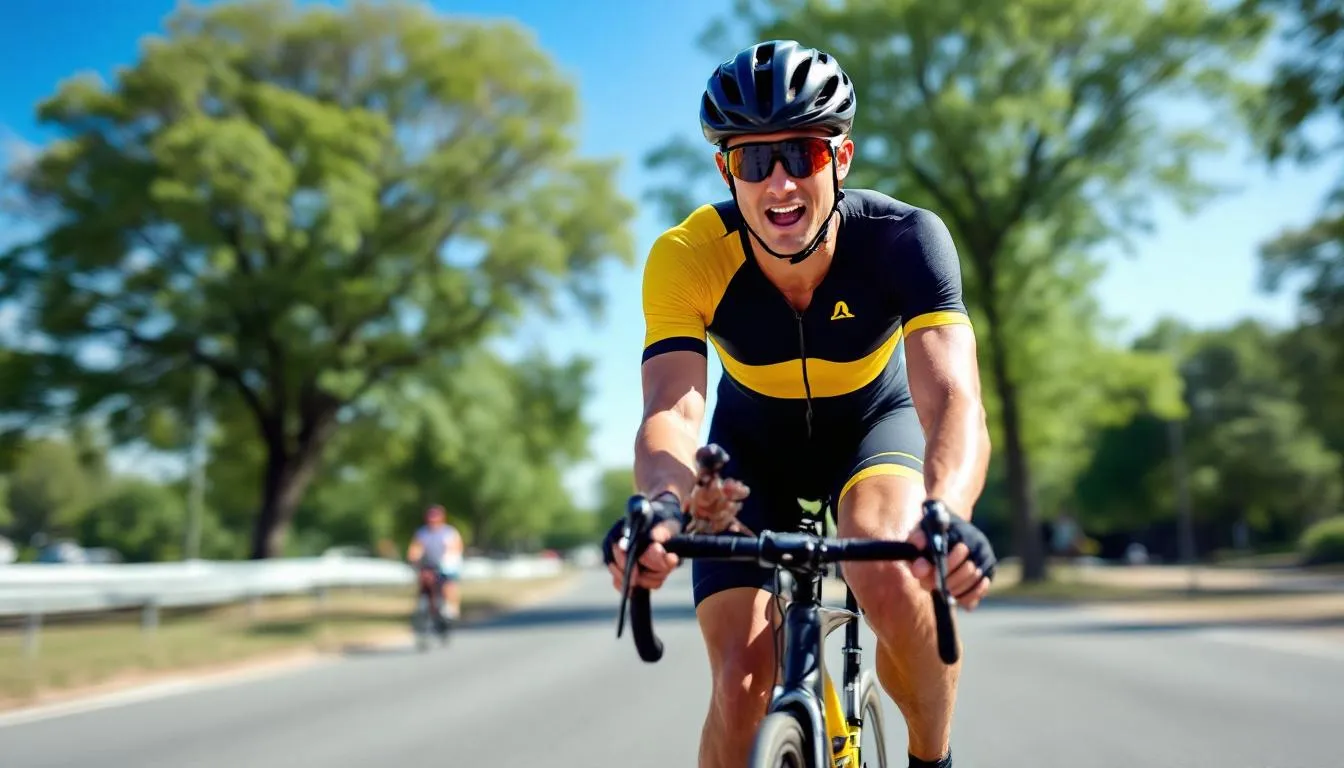 An image depicting a vibrant scene from a triathlon event, showcasing athletes transitioning between the swim and bike leg of an Olympic distance triathlon. The atmosphere is filled with energy as competitors of various age groups prepare for their race, highlighting the spirit of endurance and competition in the sport.