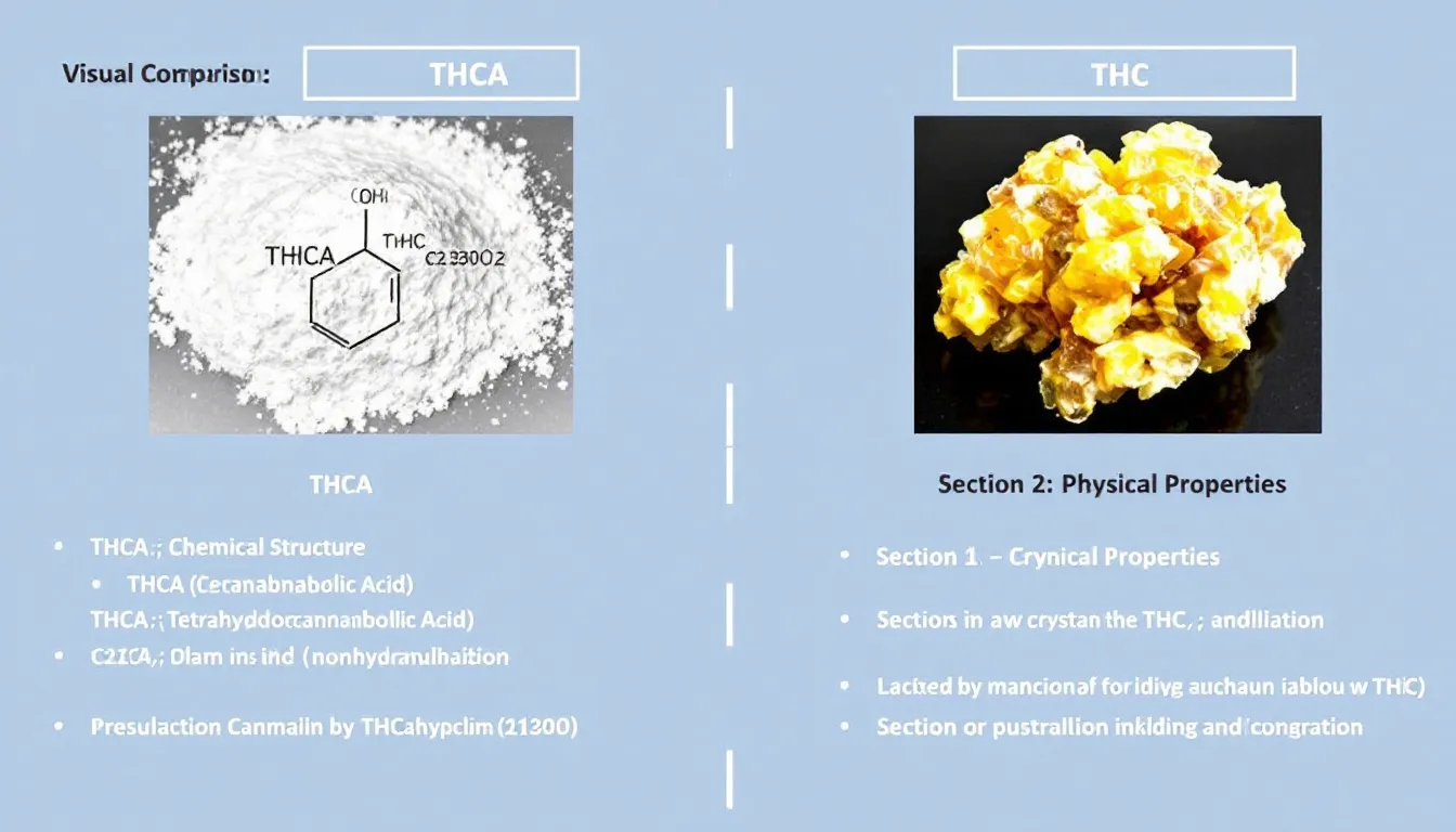 A visual comparison of THCA and THC, highlighting their differences.