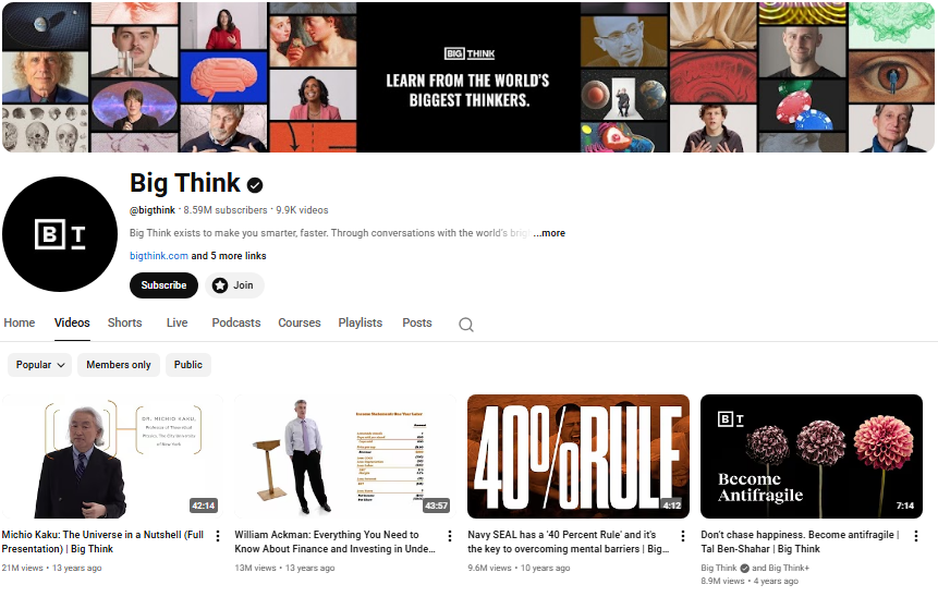 Big Think homepage.