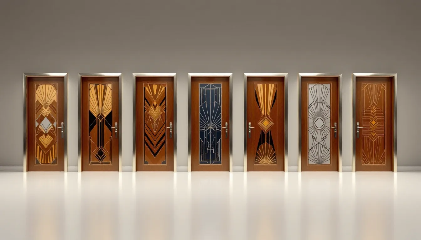 A variety of art deco interior doors available at specialty stores and online retailers.