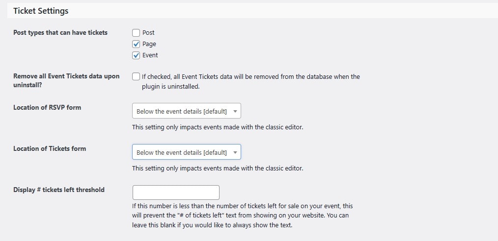 Ticket settings
