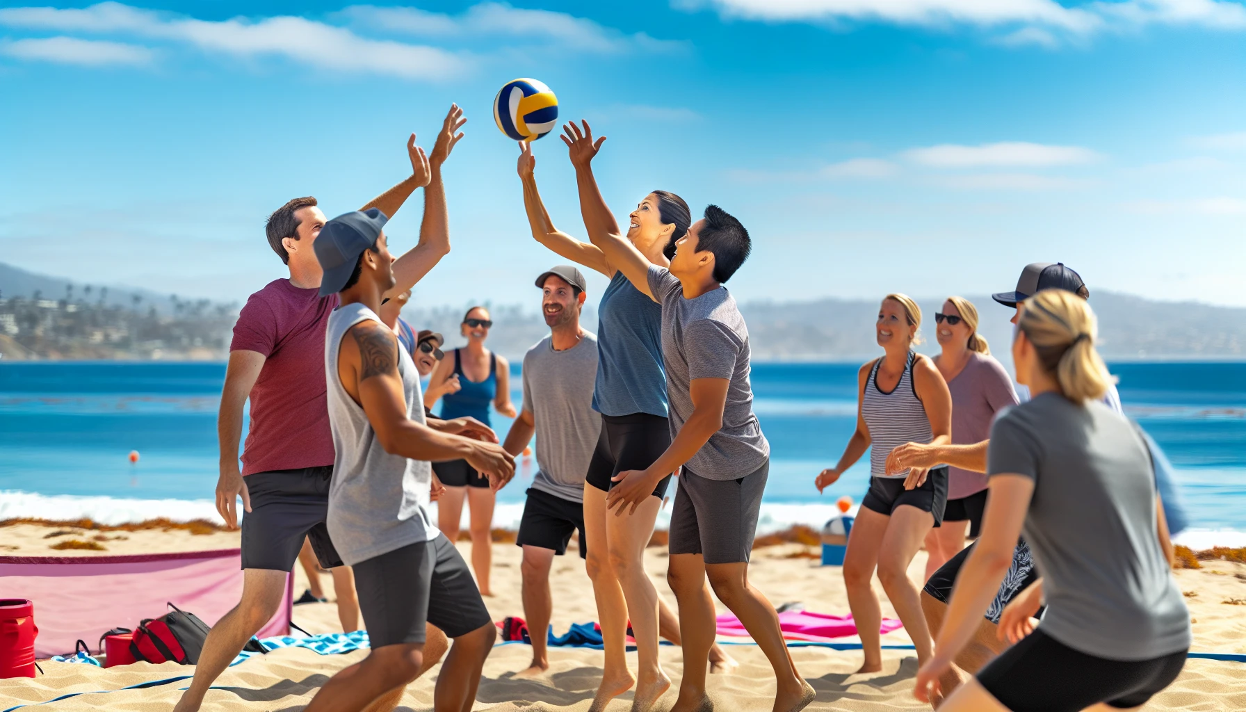 A group of employees and employers engaging in a team-building activity to strengthen employer-employee partnership and company culture in Newport Beach, CA.