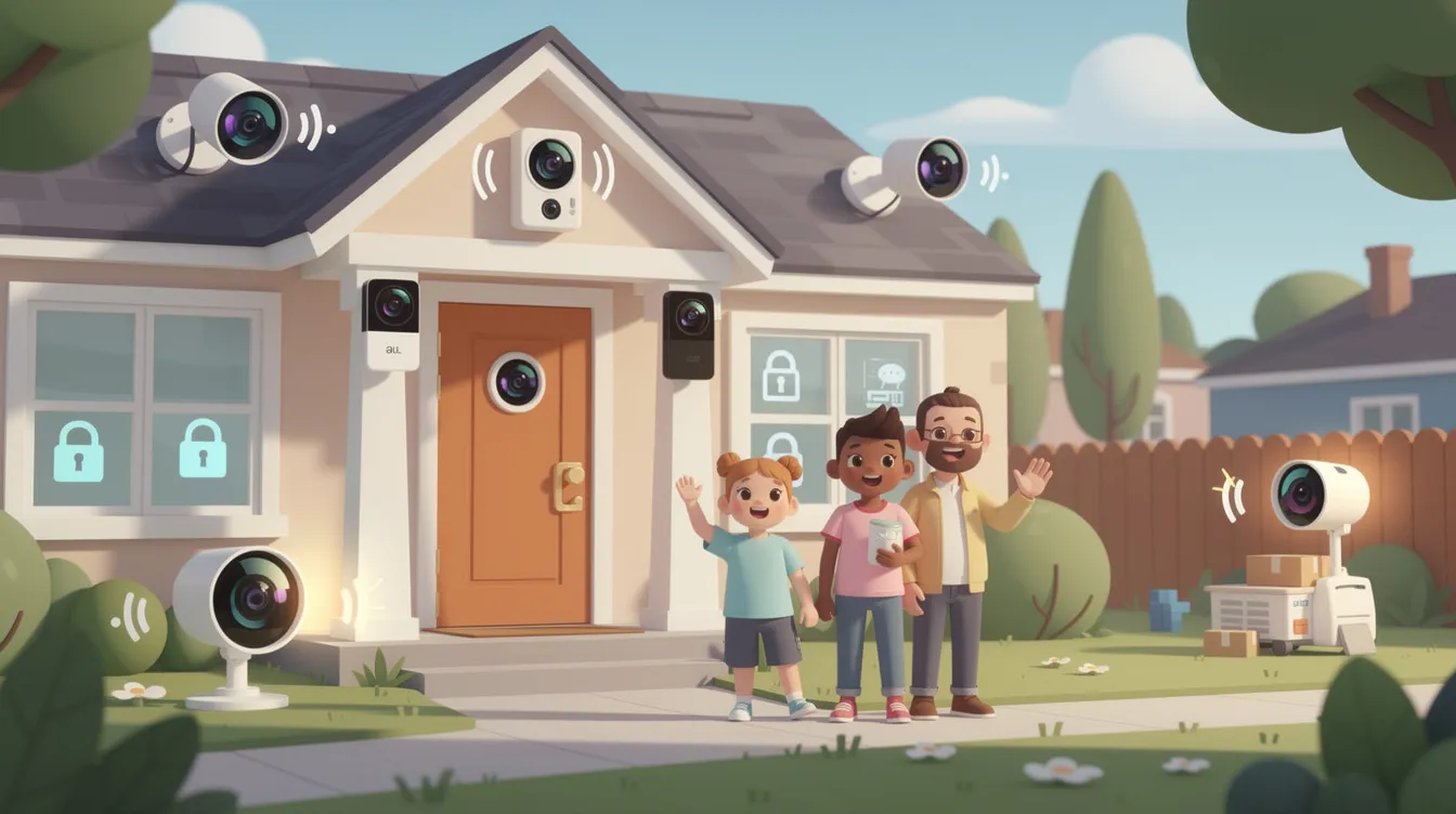 Surveillance cameras monitoring a home for security.