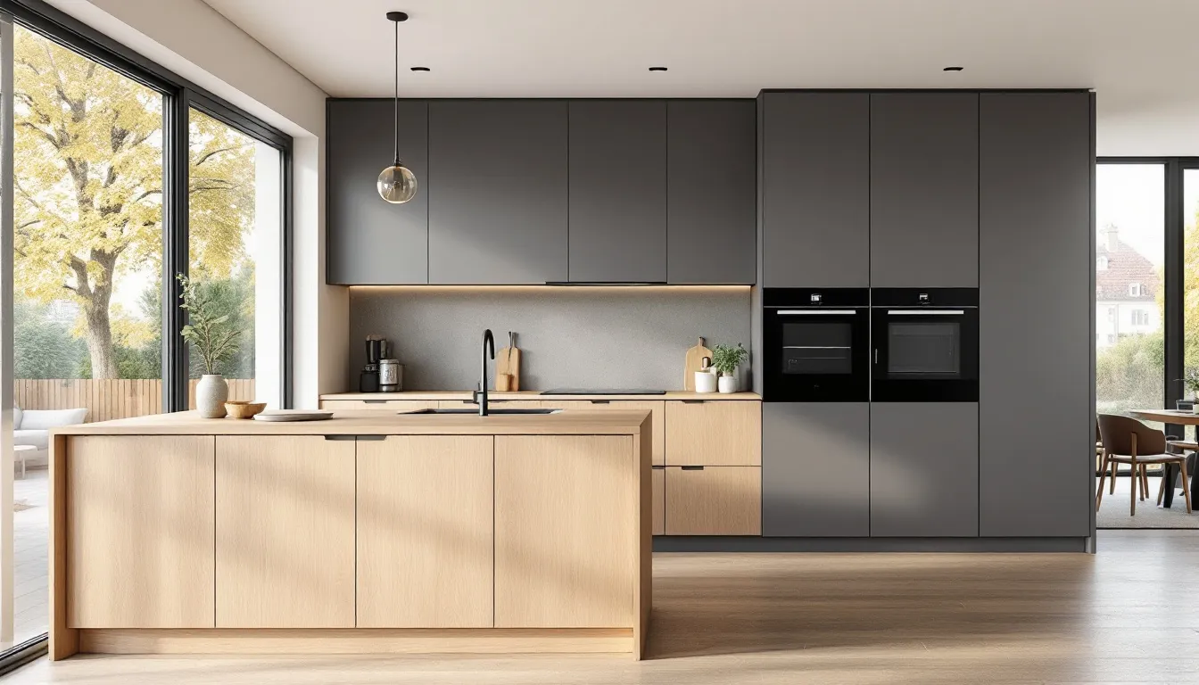 Une cuisine sur mesure en bois moderne, intégrée dans un intérieur nantais, met en avant un agencement élégant avec des placards bien conçus et un style contemporain. Ce projet de menuiserie reflète le savoir-faire des artisans locaux et l'esthétique raffinée de la Loire Atlantique.