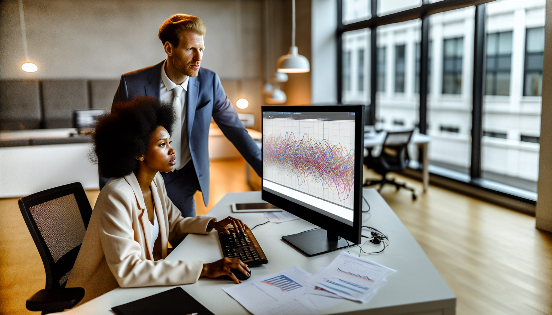 Real estate agent analyzing lead tracking data