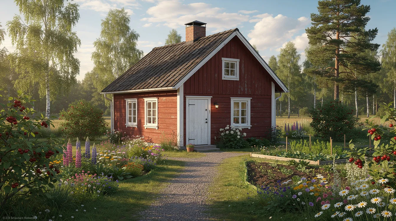Kuvassa on vanha suomalainen puutalo, joka sijaitsee kesäisessä maisemassa kauniin puutarhan ympäröimänä. Talo on perinteinen omakotitalo, jossa on viehättäviä yksityiskohtia ja joka huokuu historiaa.