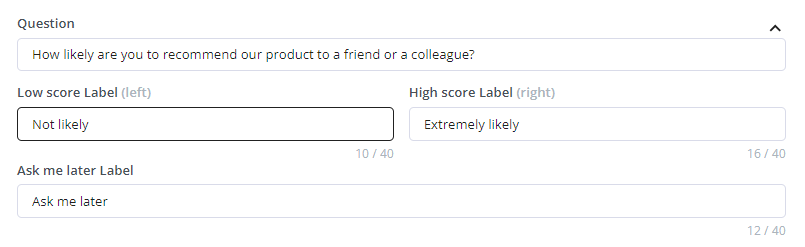 Example of an NPS survey question