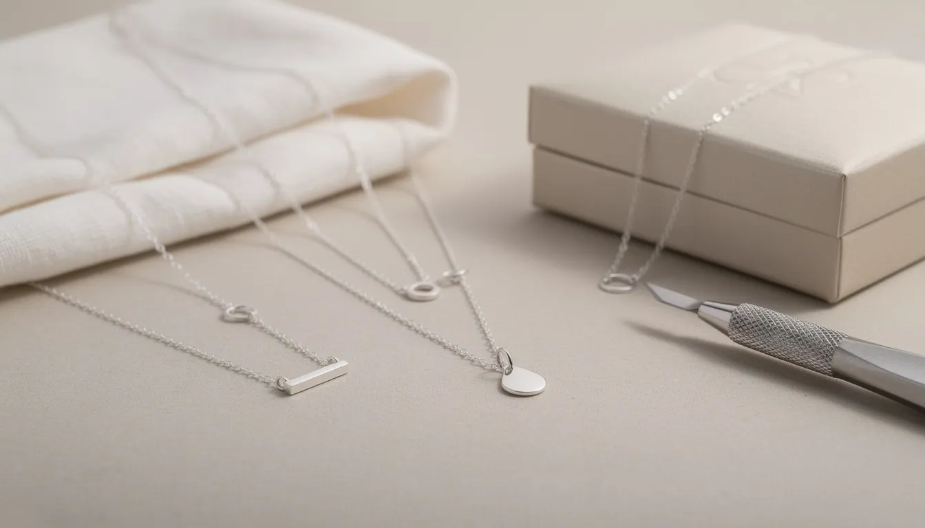 This image showcases a collection of handmade sterling silver necklaces featuring delicate chains and elegant pendants, perfect for everyday wear. Each piece highlights unique craftsmanship and offers a timeless design that complements various outfits and occasions.