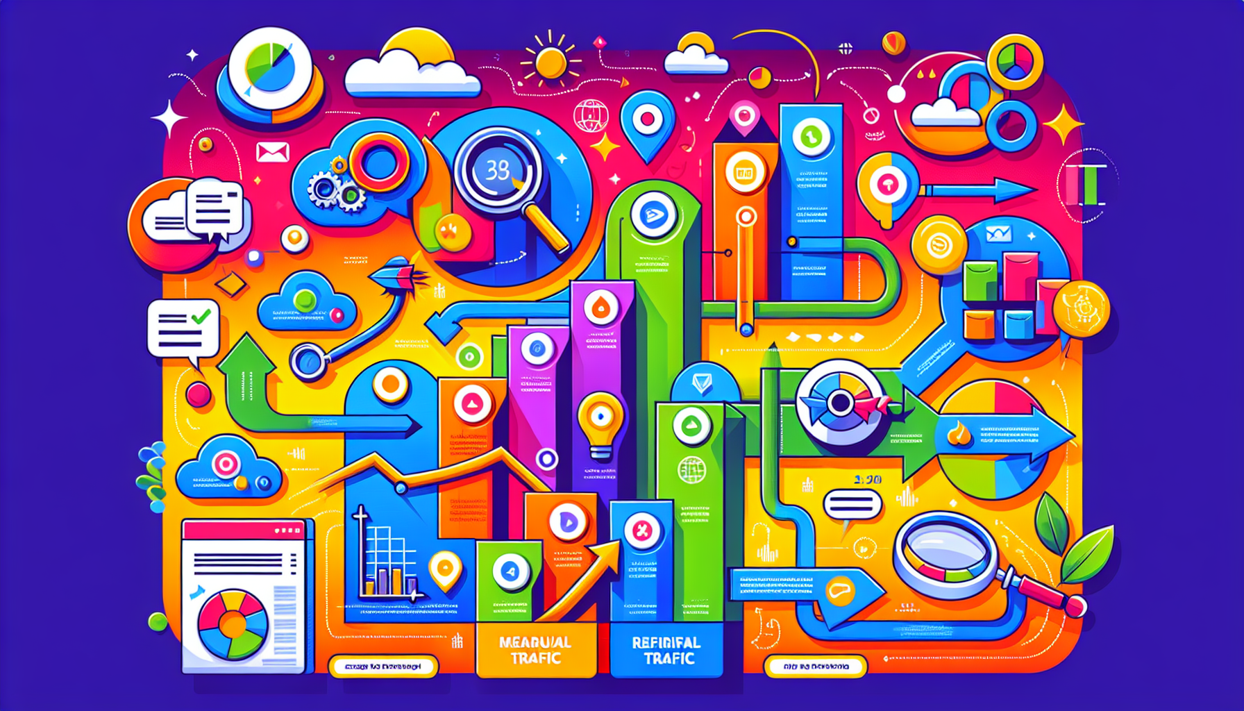 An infographic illustrating how to measure referral traffic using Google Analytics.