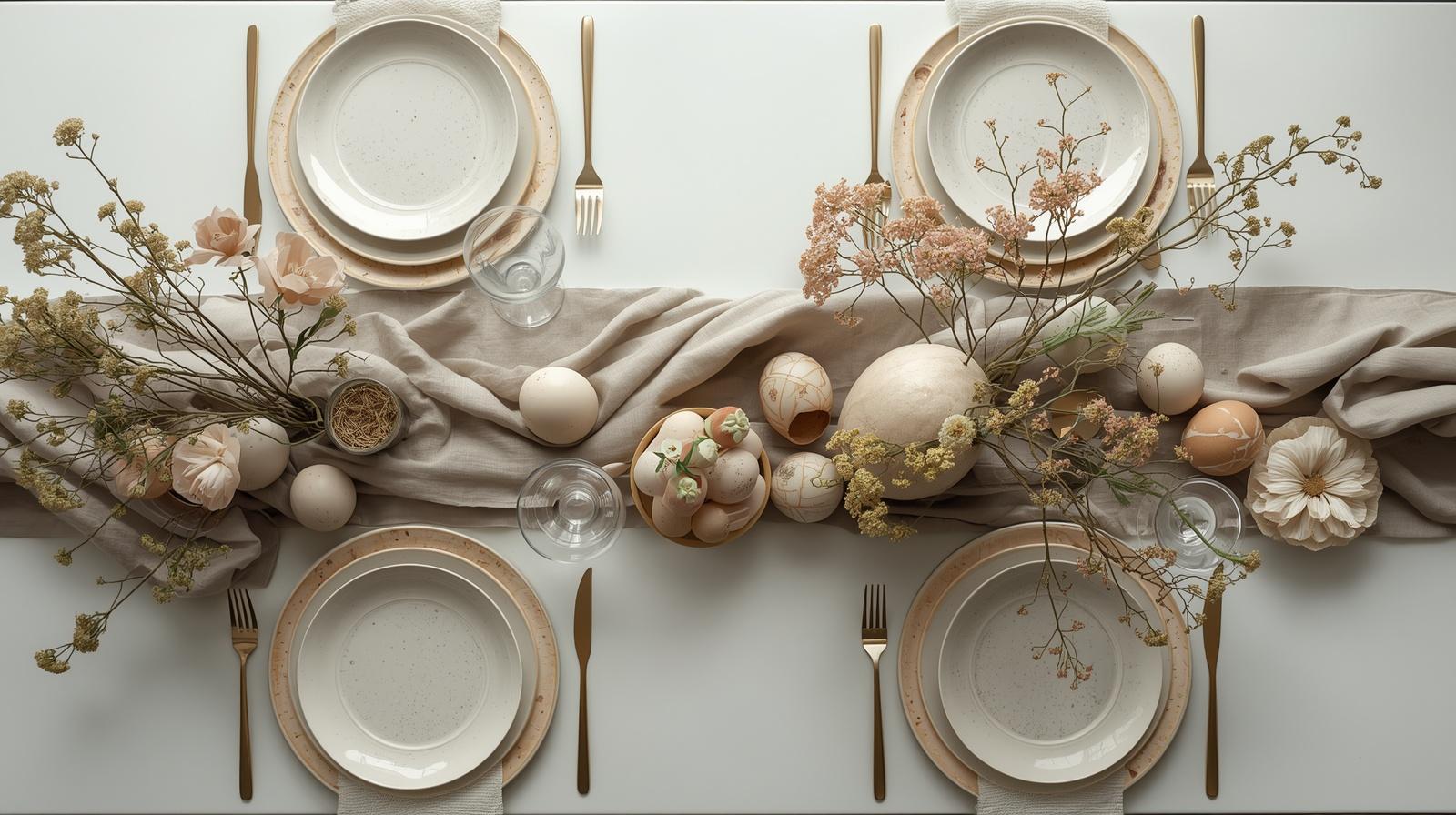 Earthy warm toned easter table decor set