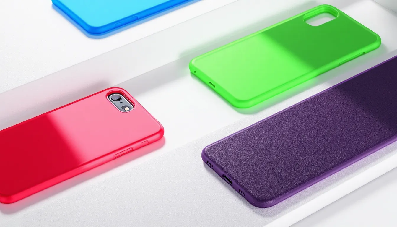 Different materials used in phone cases, including silicone and TPU.
