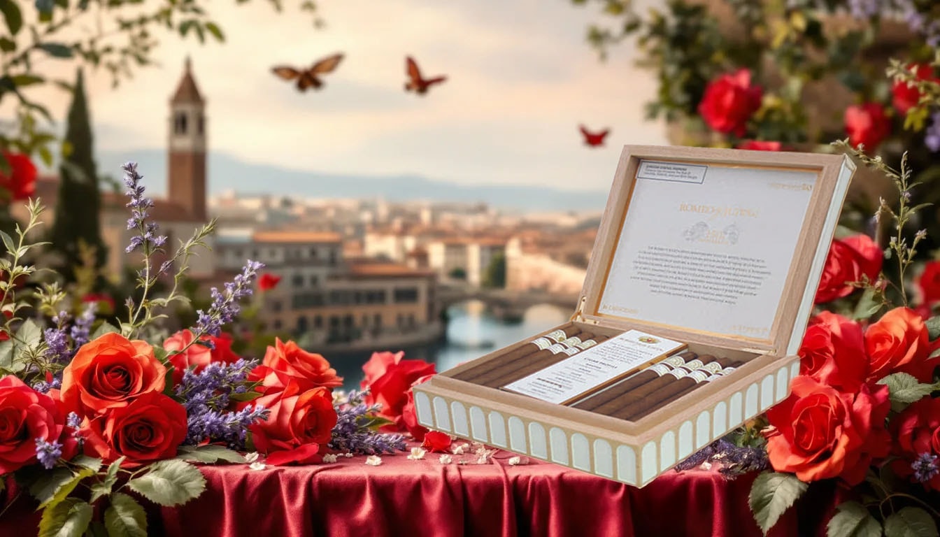 A selection of Romeo y Julieta 150th Anniversary cigars available for purchase, with the products slightly out of focus.