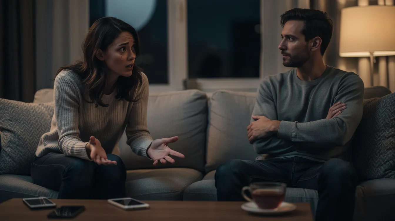 The image depicts a couple sitting together, appearing distant and emotionally disconnected, symbolizing the struggles of different attachment styles in romantic relationships. Their body language suggests issues related to avoidant and anxious attachment, highlighting the challenges of achieving emotional intimacy and secure attachment in adult relationships.