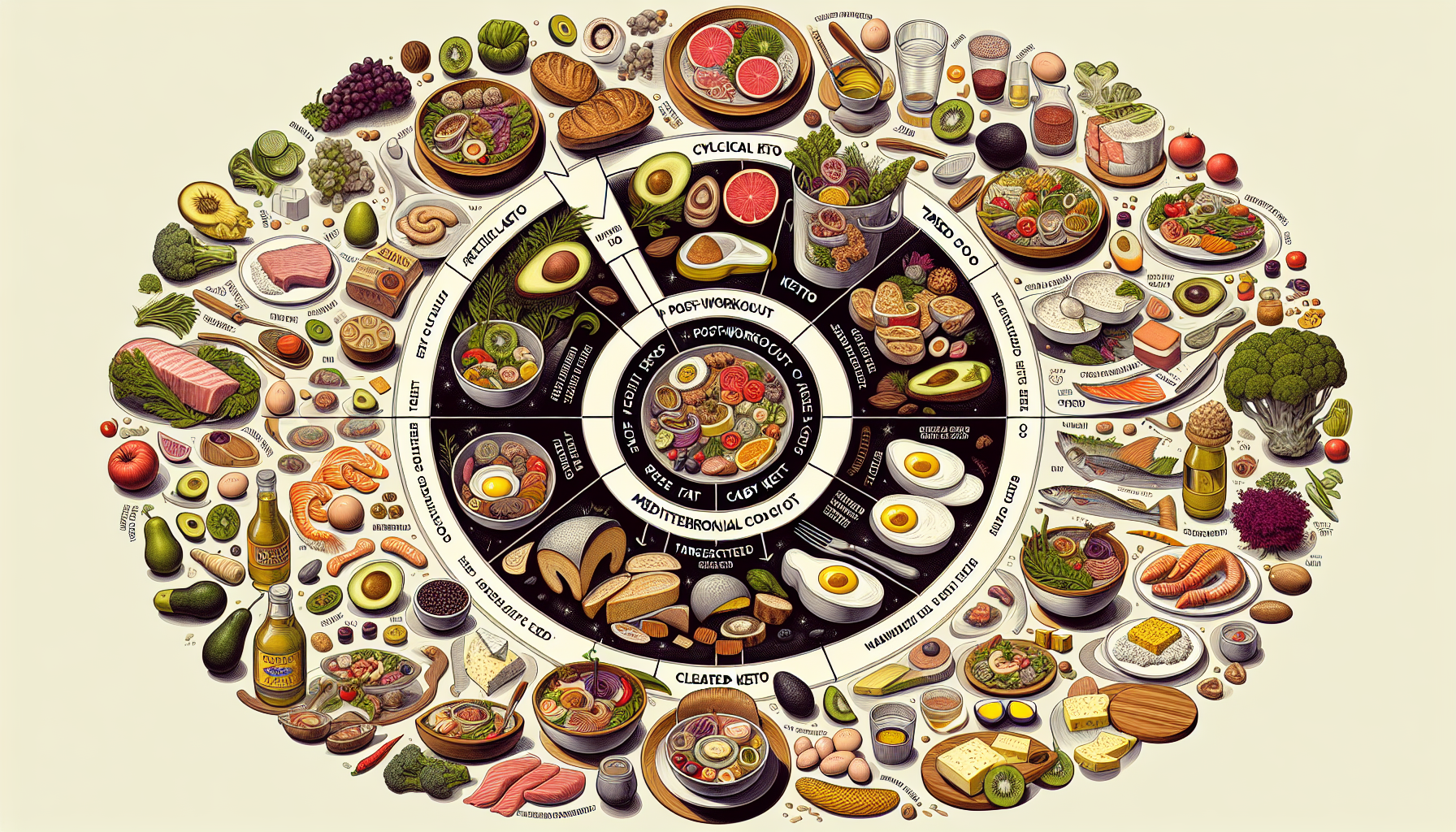 Illustration of different variations of ketogenic diet