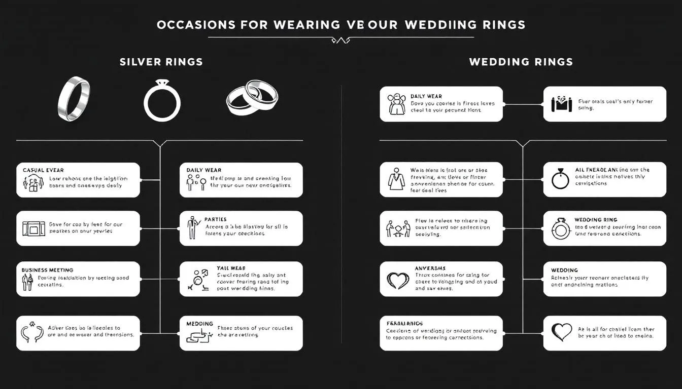 The image showcases a variety of elegant silver rings, including polished sterling silver rings and bold chunky styles, perfect for various occasions such as weddings and everyday wear. This collection highlights the charm and versatility of silver jewellery for women, featuring both delicate and statement pieces that can elevate any outfit.