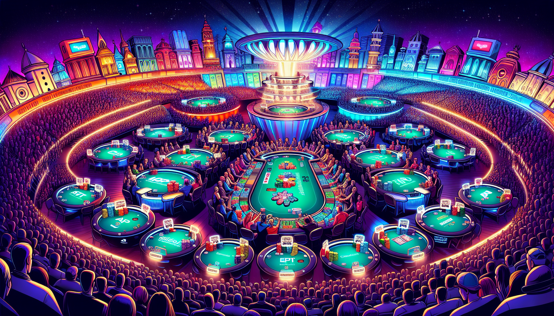 Cartoon illustration of top poker tournaments