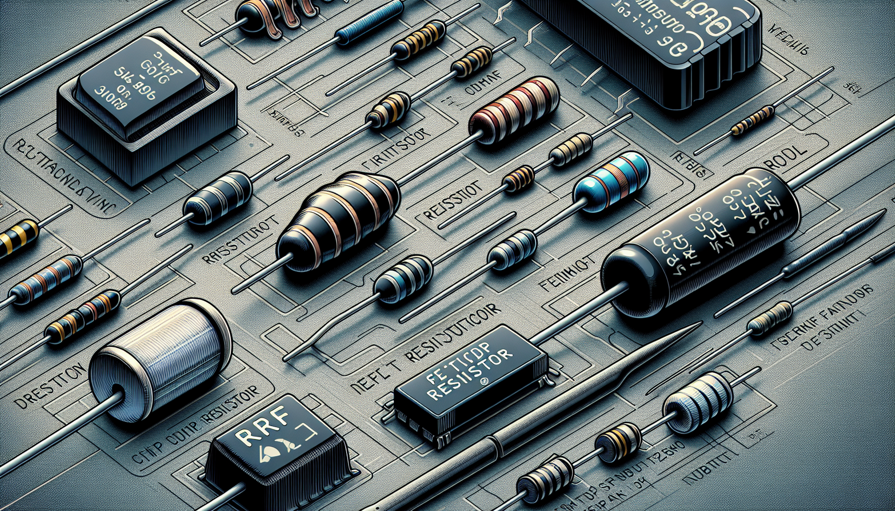 Illustration of various types of RF resistors