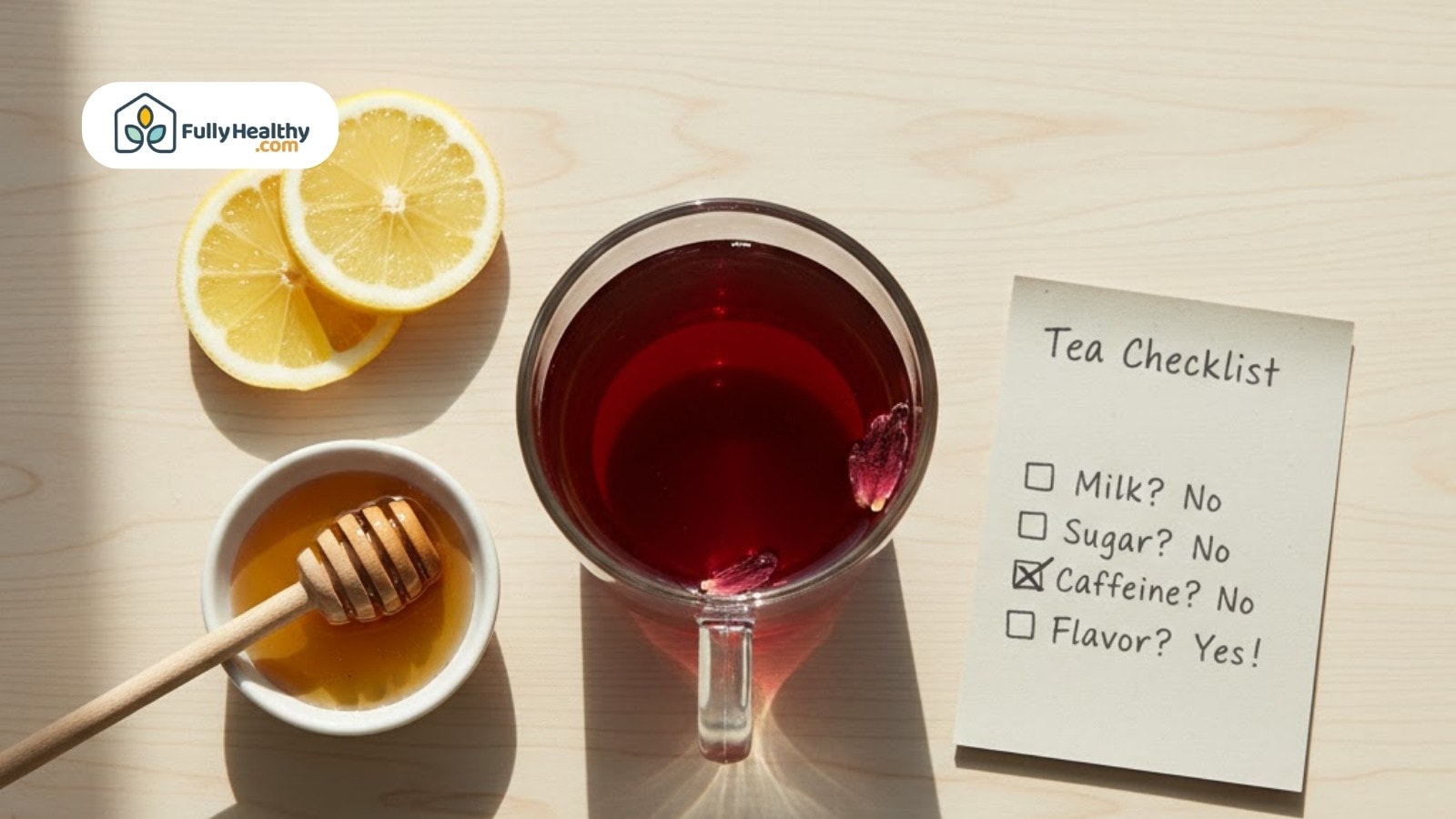 Dog sitting calmly in veterinary exam room with hibiscus plant