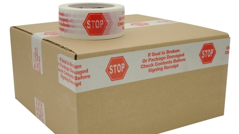 Package secured with a tamper evident tape