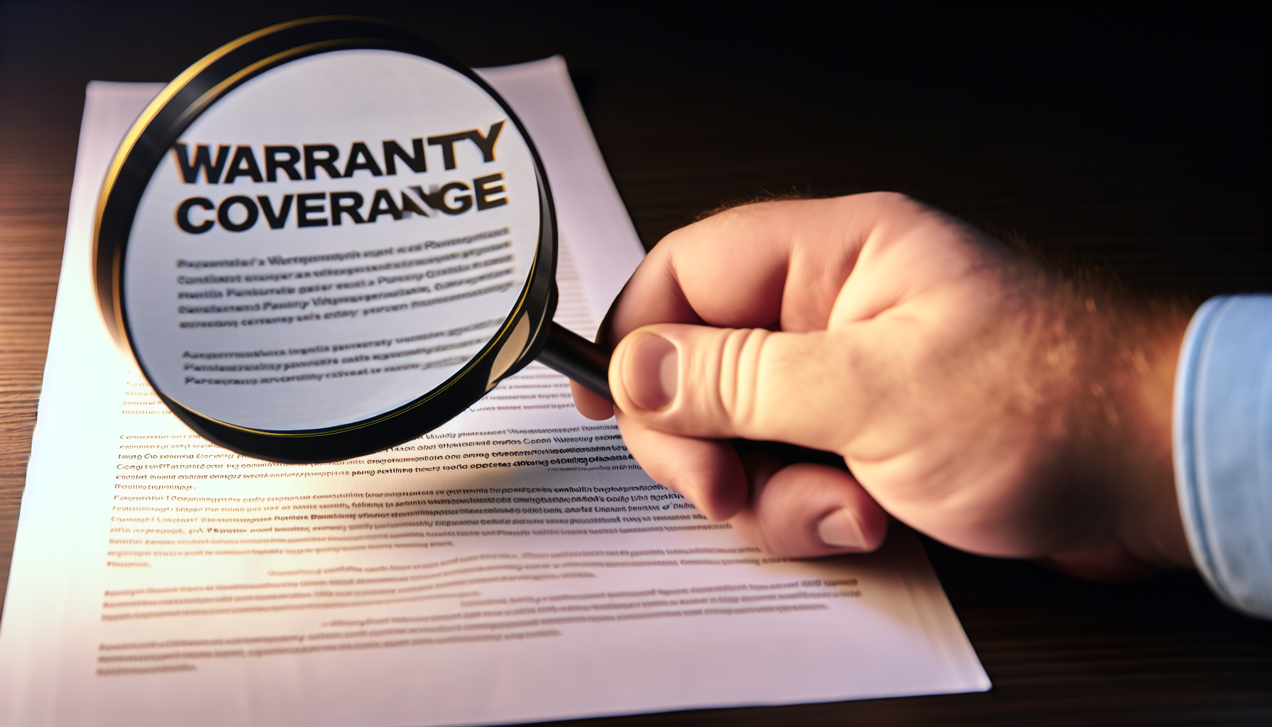 A magnifying glass over a warranty coverage document