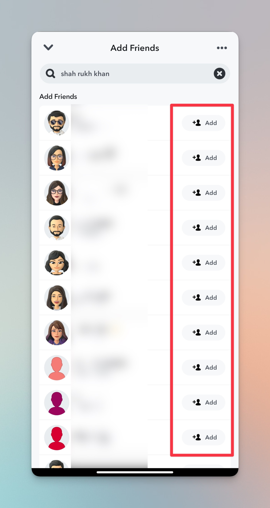 Remote.tools showing the search results of snapchat profile to add people from that list as friends