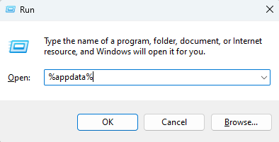 The "%appdata%" command being run. 