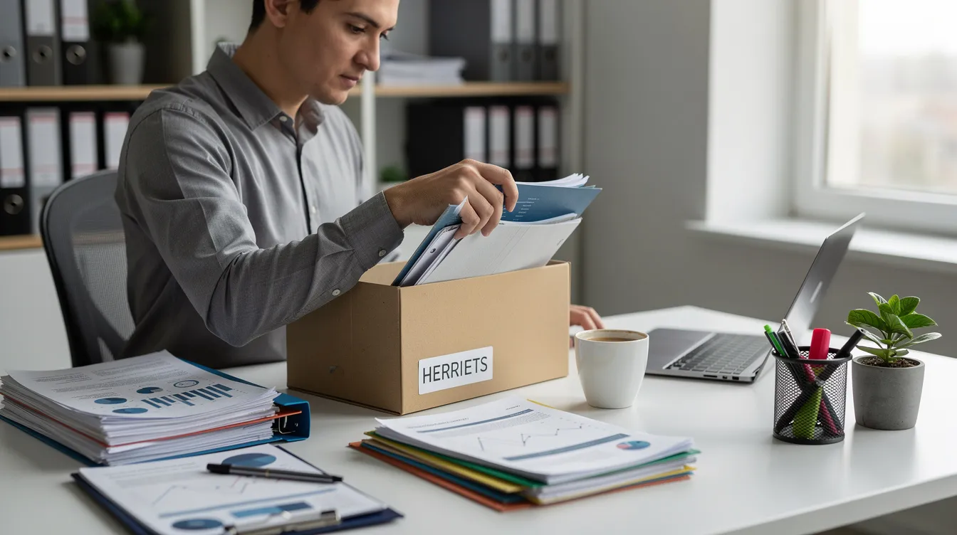 5c8b68e1 8b43 4178 a706 dadc7b6a44a3 An individual is seen organizing business files and documents in a folder on an office desk, which may include essential paperwork related to their business loan application under the Pradhan Mantri Mudra Yojana. The scene reflects the process of preparing necessary documents, such as bank statements and identity proof, for securing financial assistance to support their small enterprise.