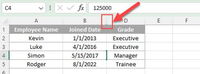 How to hide columns in Excel using the Home tab