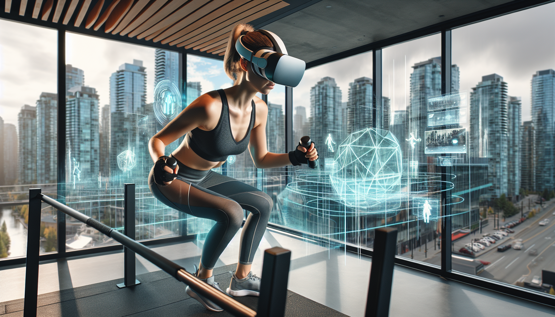 Immersive virtual reality workout experience at a modern gym in Vancouver