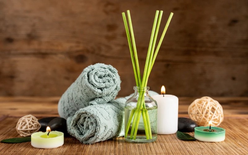 Bamboo towel placed with cotton and bamboo